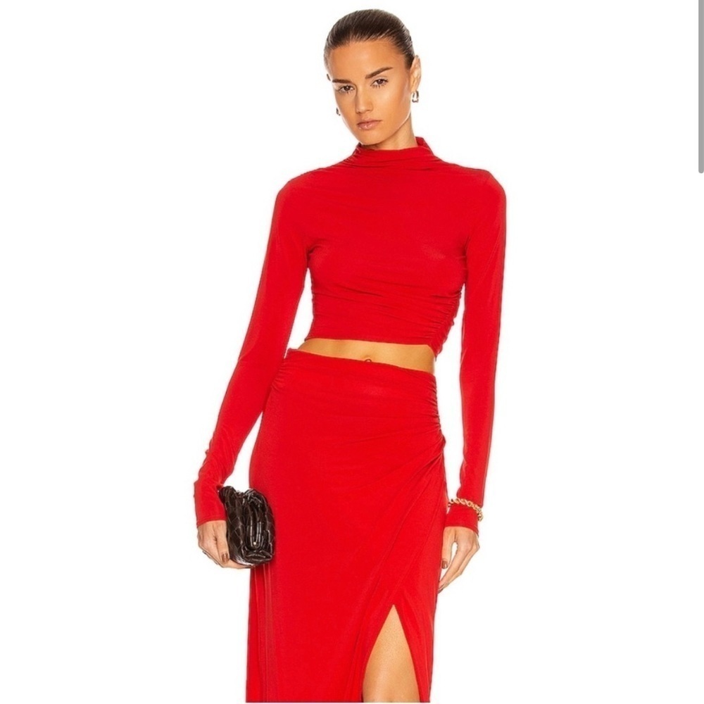 A.L.C. Women’s Red Mock Neck Long Sleeve Crop Top Designer Size S Chic y2k slim